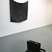 Daisy, Mercedes bonnet ran over by cows, 143x125x14cm,  Still Life..., plastic bones and briefcase,  Stian Ådlandsvik and Lutz-Rainer Müller, 2010.  Courtesy the artists and MOT International